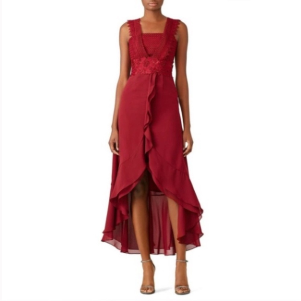 UnitedWood Jodie Dress in Bordeaux Red with Lace Trim